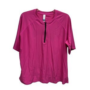 Halcurt Women Swimwear Cover Up Top Short Sleeve Hot Pink 3X Zip Pullover